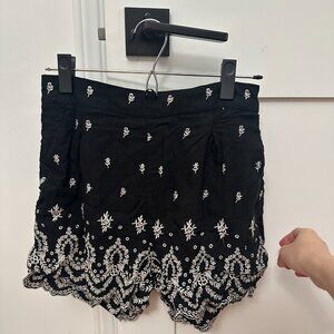 Ranna Gill High Waist Black and White Embroidered Shorts Size S